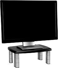 Adjustable Monitor Stand, Three Leg Segments, Simply Adjust Height from 1" to 5 7/8", Holds Up to 80 lbs, 11" Space Between Columns, Silver/Black (MS80B)
