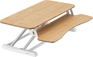 VIVO Real Bamboo 32 inch Standing Desk Converter, DESK-V000KO | Height Adjustable, Stand Up Desk Riser, Wide Keyboard Tray, Dual Monitor and Laptop Workstation, Black Frame, K Series