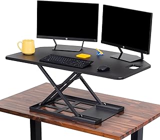 X-Elite Pro 40" Corner Standing Desk Converter with Pneumatic Lift | Adjustable Sit to Stand Riser, L-Shaped Desks &amp; Cubicles | Fully Assembled Computer Workstation (Matte Black)