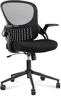 Home Office Chair Ergonomic Desk Chair Mesh Computer Chair Modern Height Adjustable Swivel Chair with Lumbar Support/Flip-up Arms, Black