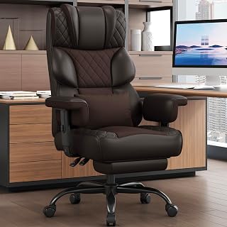 Office Chair, Desk Chair with Soft Adjustable Armrests, Ergonomic High Back Gaming Chair with Lumbar Support, Executive Computer Chairs with Footrest (PU Leather, Brown)